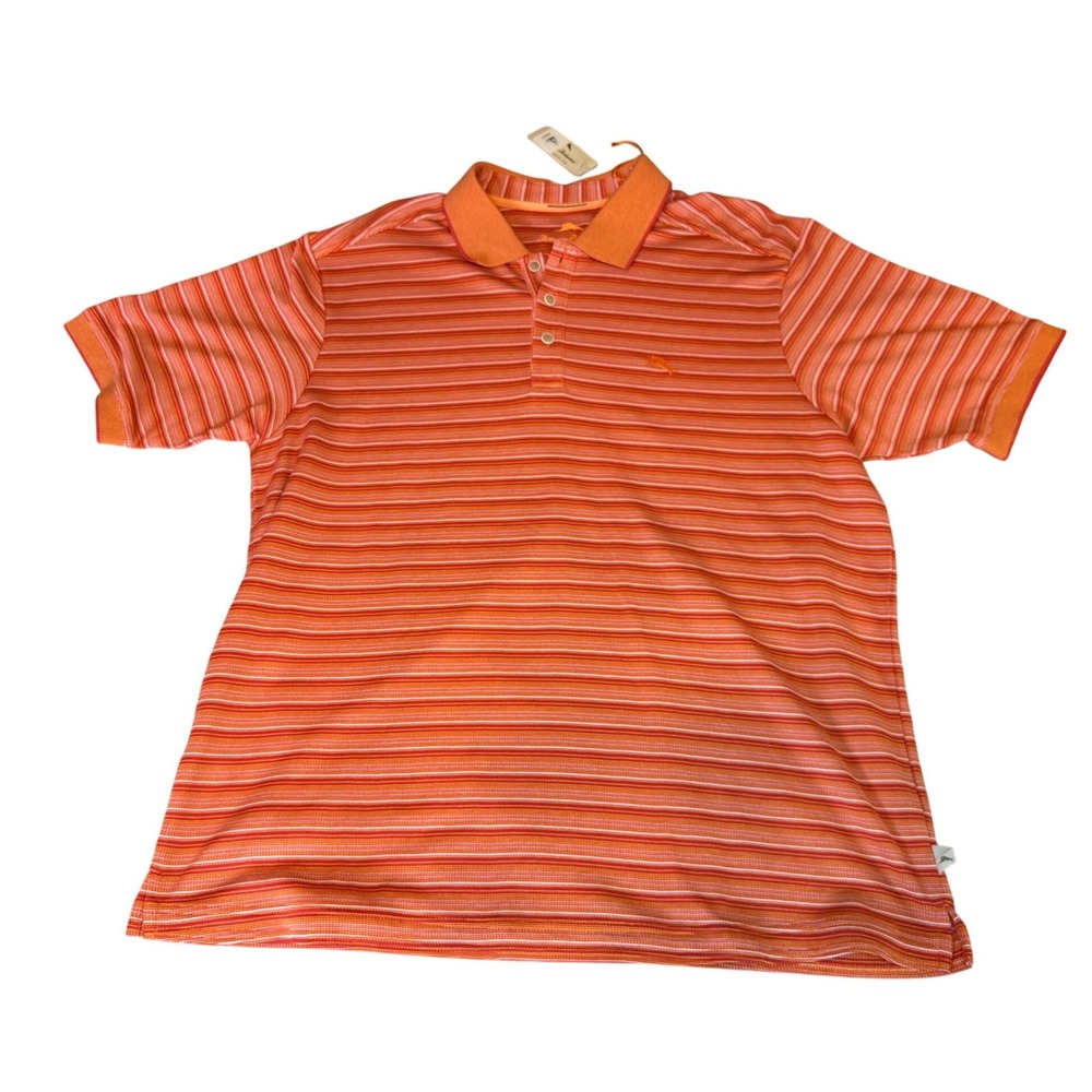 Tommy Bahama Polo Shirt Mens L Orange New Emfielder Fairway‎ Stripe Short Sleeve